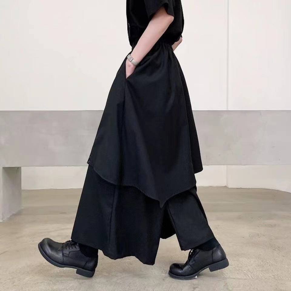 Yohji yamamoto Quần Dài Đến Mắt Cá Chân Dáng Rộng Lệch Tà Kẻ Sọc Phong Cách Đường Phố