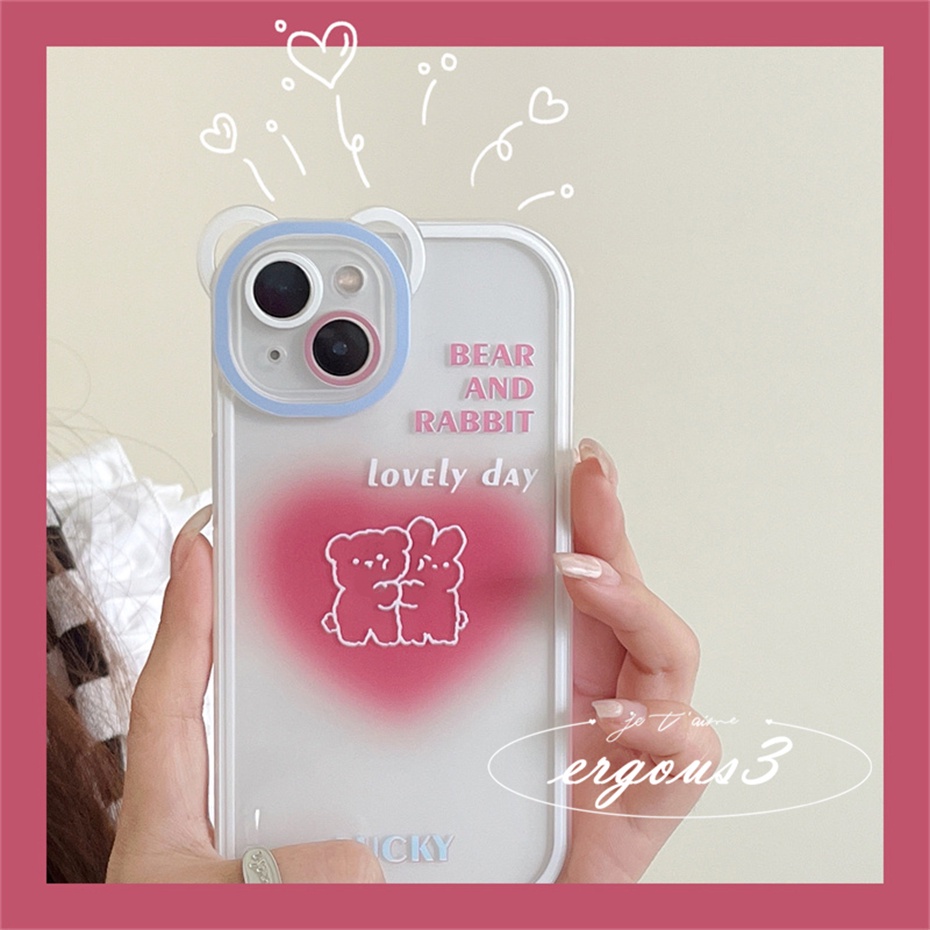 Ốp Điện Thoại Mềm Họa Tiết Gấu Hồng Bảo Vệ Ống Kính Cho iPhone 14 13 12 11 Pro Max SE2020 X XR Xs Max 7 8 6 6s Plus
