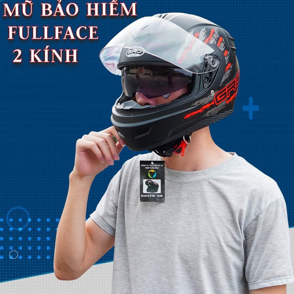 Nón bảo hiểm phượt Full Face GRO ST26, kiểu dáng thể thao trẻ trung, hiện đại, Freesize vòng đầu từ 56-59cm