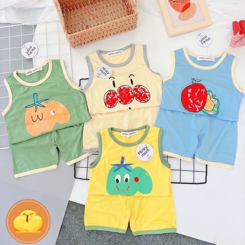 NT037 Bộ ba lỗ, sát nách thun lạnh Minky Mom hoạ tiết củ quả phối màu cực yêu cho bé trai, bé gái