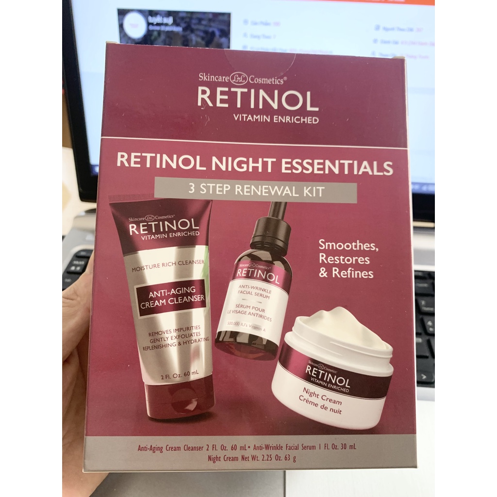 Set Retinol Kit dưỡng da, chống lão hoá (Gồm sữa rửa mặt, serum và kem đêm)