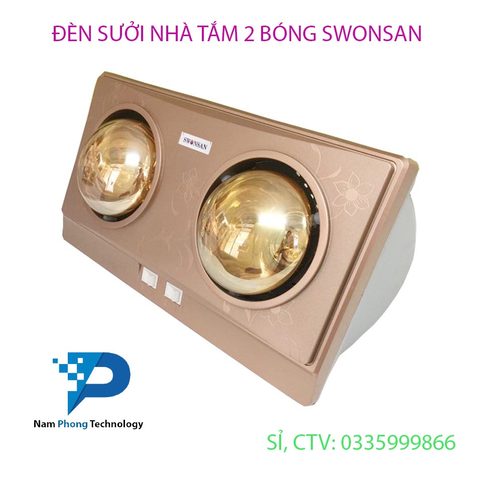 ĐÈN SƯỞI NHÀ TẮM SWONSAN 2 BÓNG SBH2-L1 - BẢO HÀNH CHÍNH HÃNG 5 NĂM