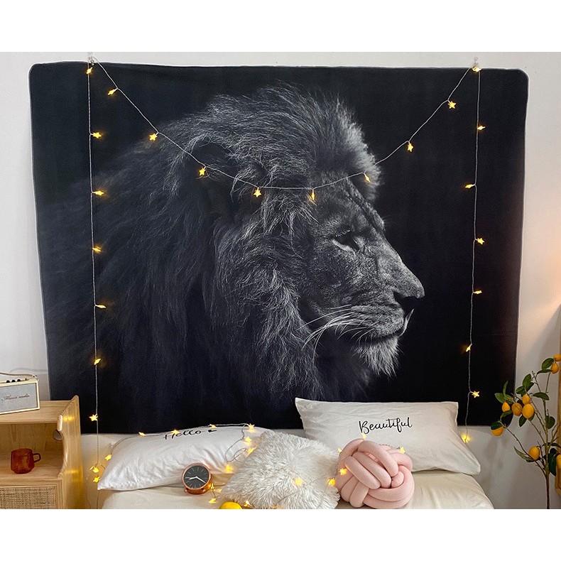 [88k size 1m3*1m5] Vải Treo Trang Trí Tường hình Sư Tử Dũng Mãnh - Tranh vải sư tử [TẶNG móc dán tường, đinh]