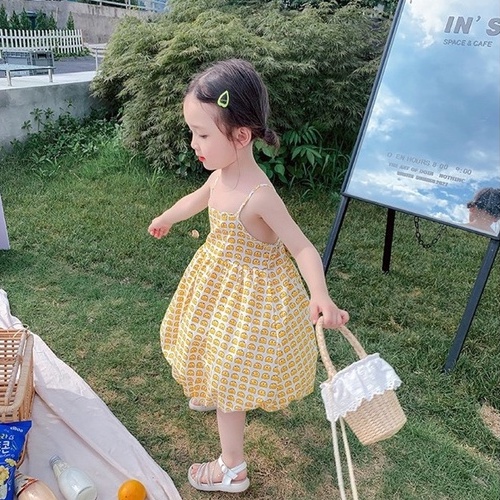 Váy bé gái - Váy 2 dây vải đũi kèm nơ sau lưng cho bé gái