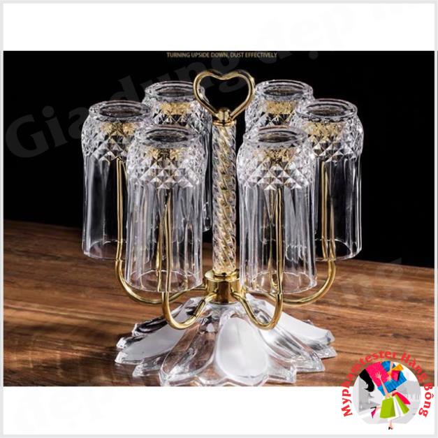 Khay cắm cốc,giá úp cốc inox đế thủy tinh phong cách hiện đại 2 màu vàng,trắng