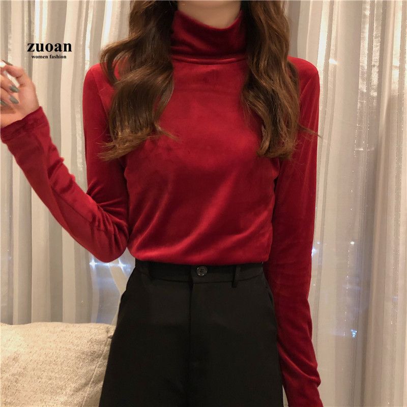 SUXI Áo nhung cổ cao nhiều màu tùy chọn thời trang cho bạn gái