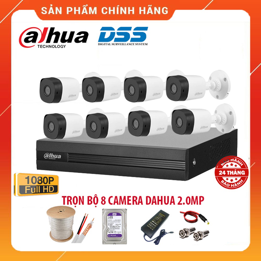 BỘ 8 CAMERA GIÁM SÁT DAHUA 2.0MP-FHD 1080P, KÈM HDD 1TB, ĐẦY ĐỦ PHỤ KIỆN TỰ LẮP ĐẶT - BH 24 THÁNG