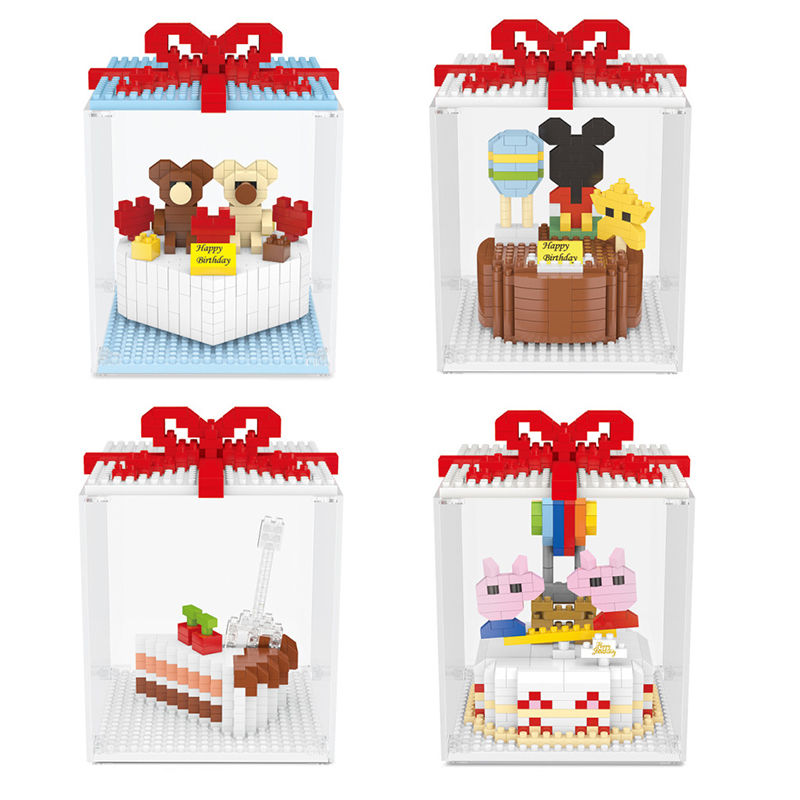 Khối sáng tạo bánh sinh nhật xây dựng đồ chơi lắp ráp thu nhỏ đồ chơi khối xây dựng