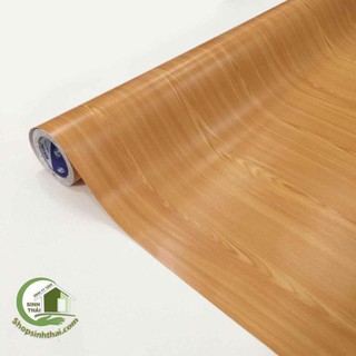 Giấy dán tường giả gỗ màu vàng nhạt, [ 50cm x khổ 1,2m ] có sẵn keo