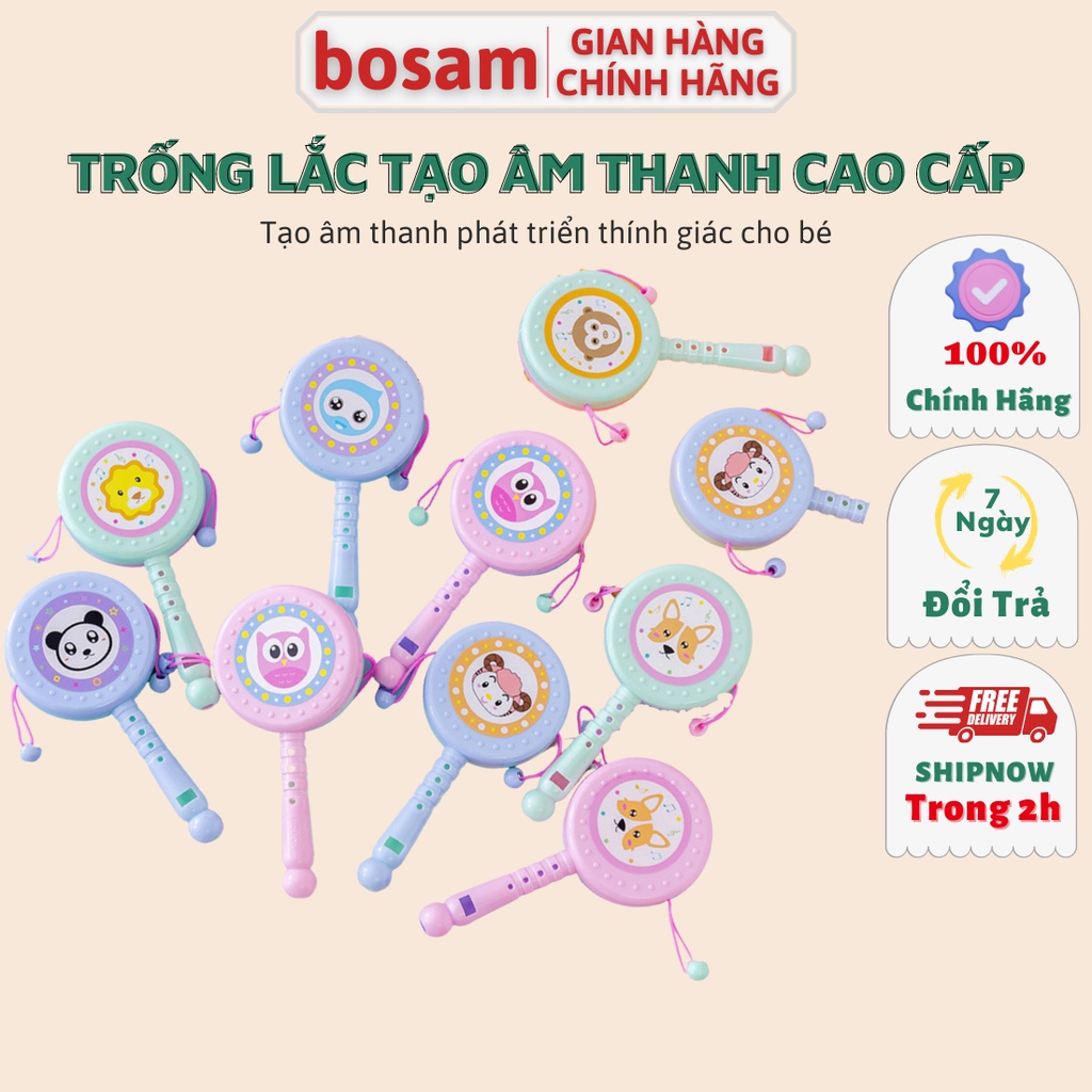 Đồ chơi trống lắc gỗ, Shop Bố Sam, hình con vật phát tiếng kêu kích thích phát triển vận động và giác quan của bé