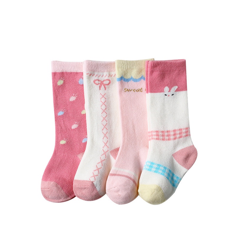 Set 4 Đôi Tất Cotton Mềm Mại Hoạ Tiết Hoạt Hình Đáng Yêu Cho Bé