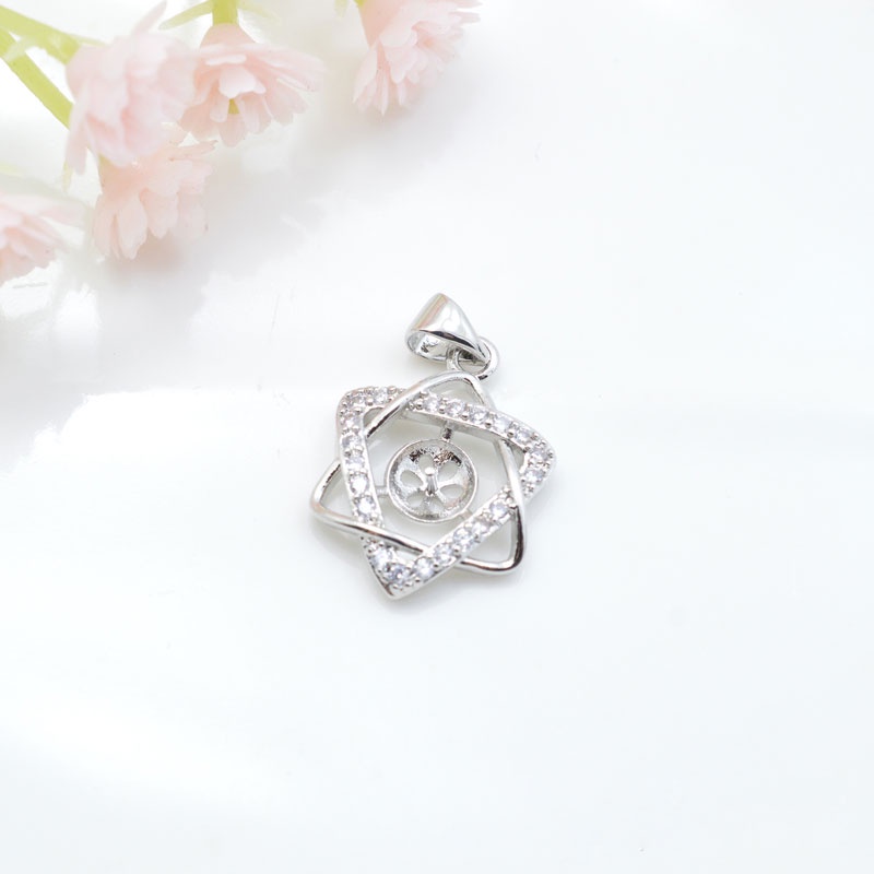 [M3DB] Phụ kiện trang sức (DIY) - Mặt dây chuyền mặt khay trống ngọc 6 cánh sao đính hạt nạm đá lấp lánh