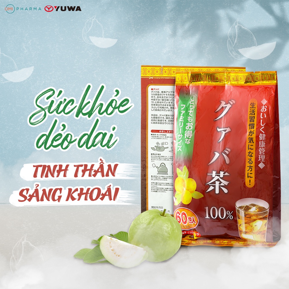 Trà Lá Ổi Yuwa 100% Lá Ổi Guava Tea Thanh Nhiệt Giảm Cân, Tốt Sức Khỏe Túi 60 Gói [Mua 1 Tặng 1]