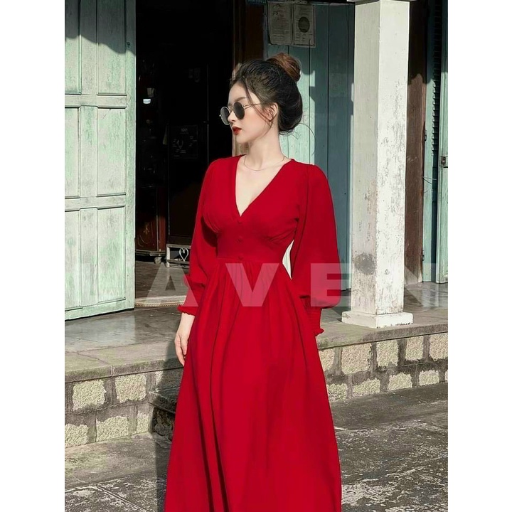Đầm Nữ Thời Trang Mặc Đi Chơi, Đầm Lụa Tay Phồng Dài Xếp Ly Cổ Chữ V Có Mút 3 Màu Dễ Thương