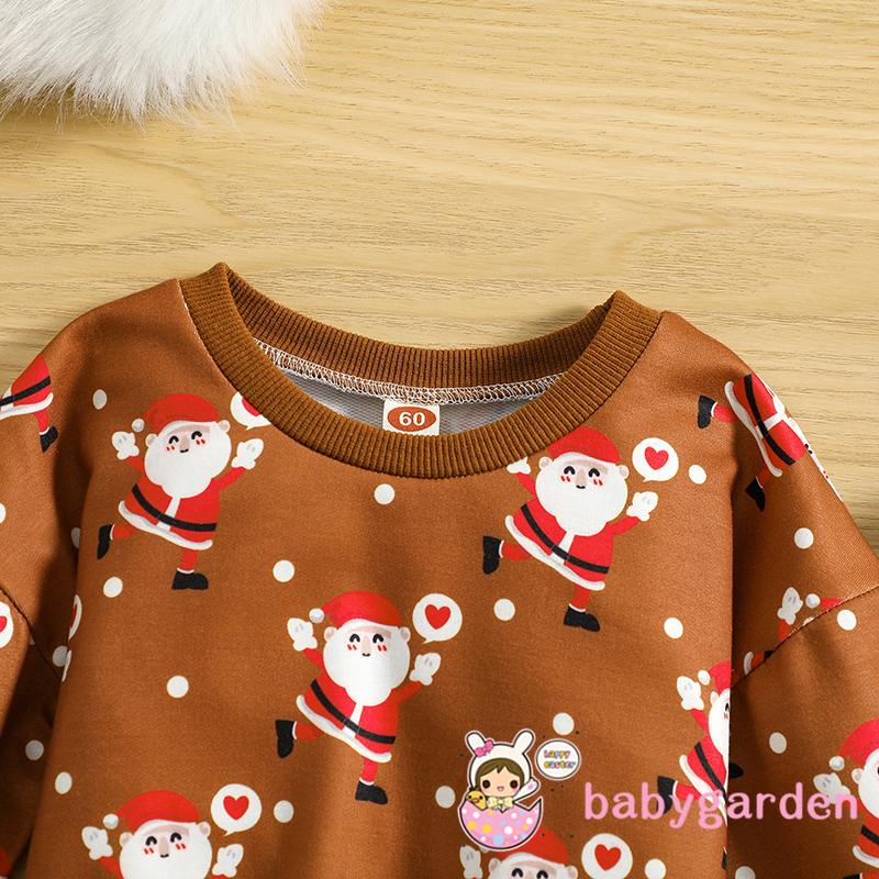 Áo Liền Quần Tay Dài Cổ Tròn In Hình Ông Già Noel Tuần Lộc Giáng Sinh Thời Trang Mùa Thu Cho Bé 0-24 Tháng Tuổi