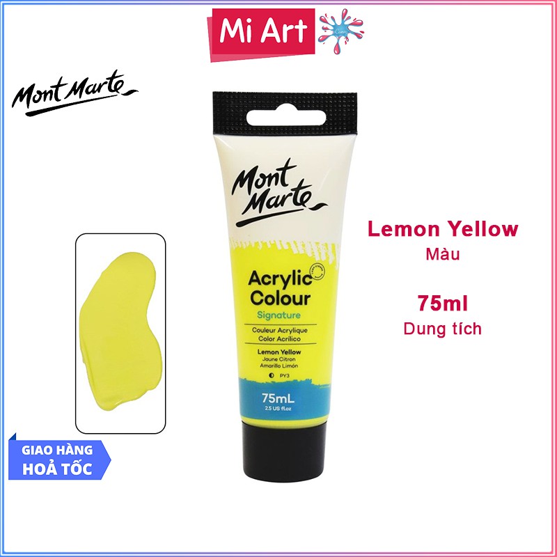 Màu Acrylic Mont Marte 75ml - Lemon Yellow - Acrylic Colour Paint Signature 75ml (2.54oz) - MSCH7502