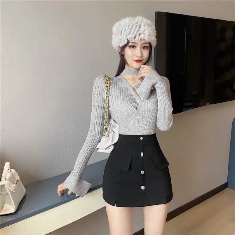 Quần váy quần short đùi nữ dáng chữ A thiết kế 4 khuy