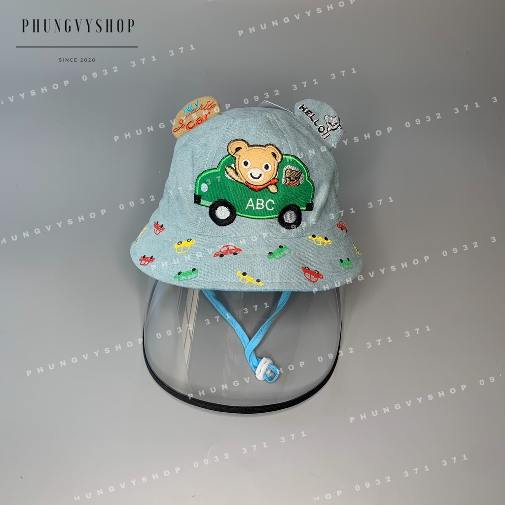 (Bé &lt;15 tháng/ Vòngđầu 47.5cm) Mũ CHỐNG GIỌT BẮN cho bé trai bé gái - BÉ ĐI XE HƠI- Nón cản bụi trẻ em