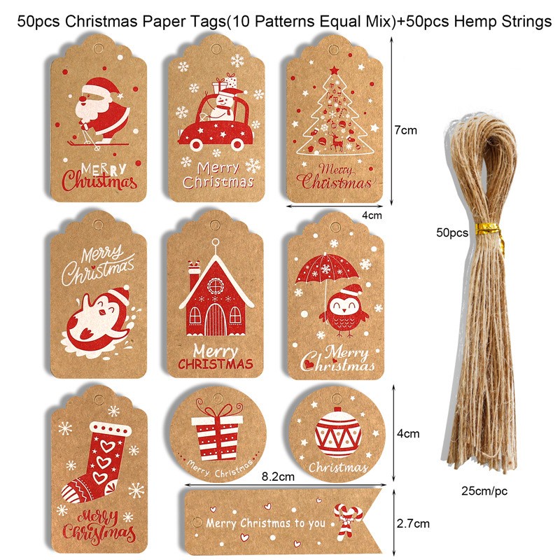 [ 50pcs Christmas kraft paper tag DIY Listing cards Decoration for home Wedding Birthday festival Party Gift ]