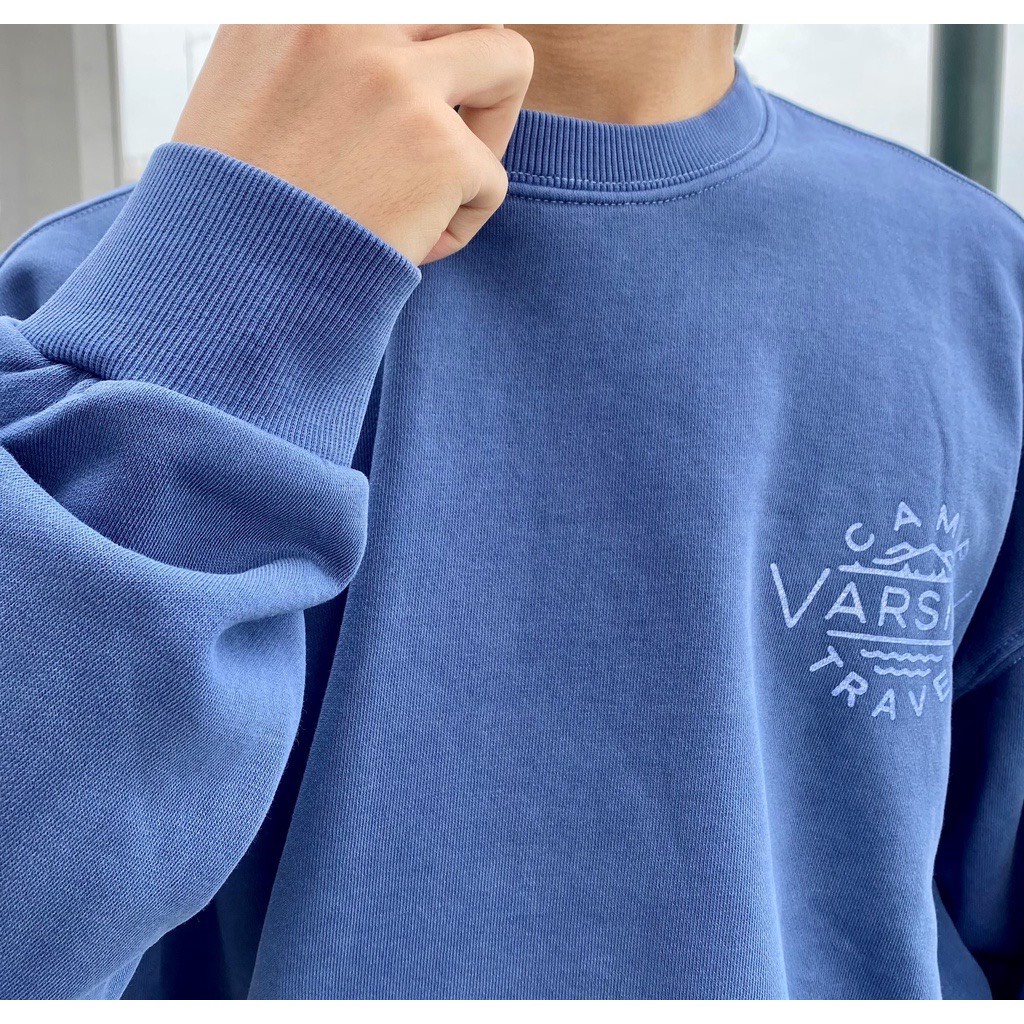 Áo Sweater TRAVEL VARSITY Unisex Ulzzang mặt ngoài cotton 100% mặt trong lót lông ấm áp Hàng xuất dư chính hãng
