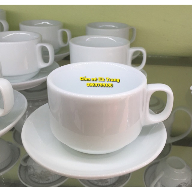 Set cốc đĩa gốm sứ Bát Tràng Men trắng tinh khiết cao cấp