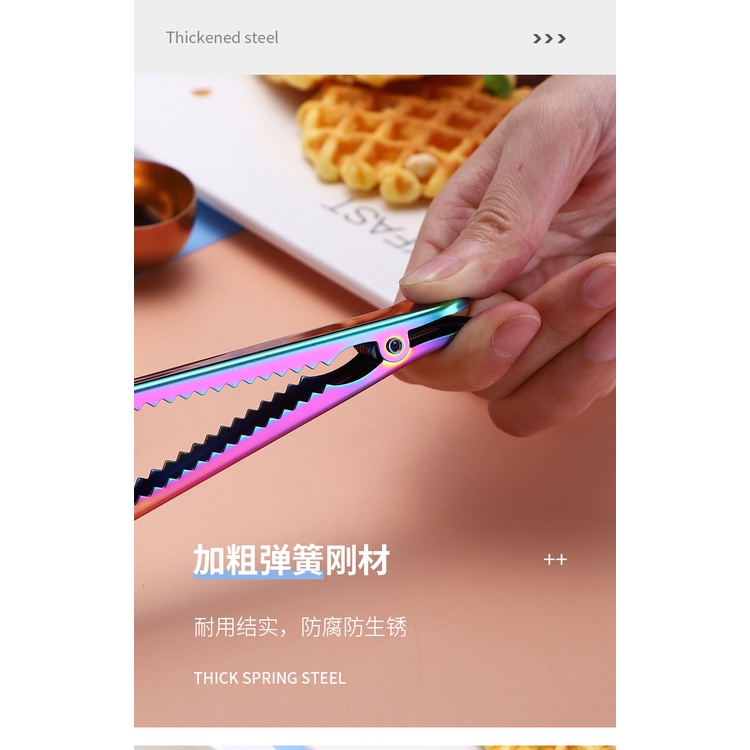 Thép Không Gỉ Niêm Phong Thực Phẩm Đồ Ăn Nhẹ Clip Đa Chức Năng Kèm Thìa