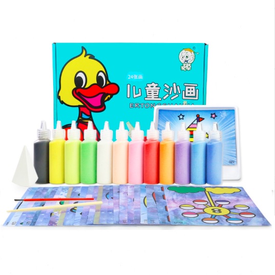Hộp 24 tranh cát dày đẹp 20x15cm kèm 12 lọ cát tô tranh tiện lợi và 2 dụng cụ chơi tranh cát  - Smart Baby