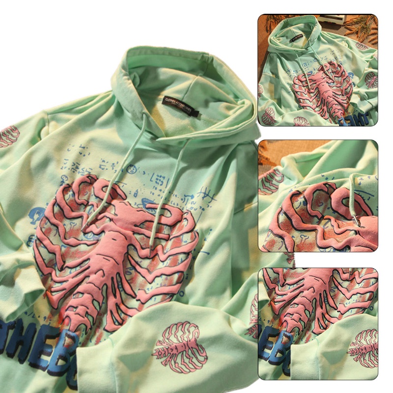 Áo hoodie tay dài dáng rộng in họa tiết xương người phong cách Harajuku hiphop đường phố cho nữ | BigBuy360 - bigbuy360.vn