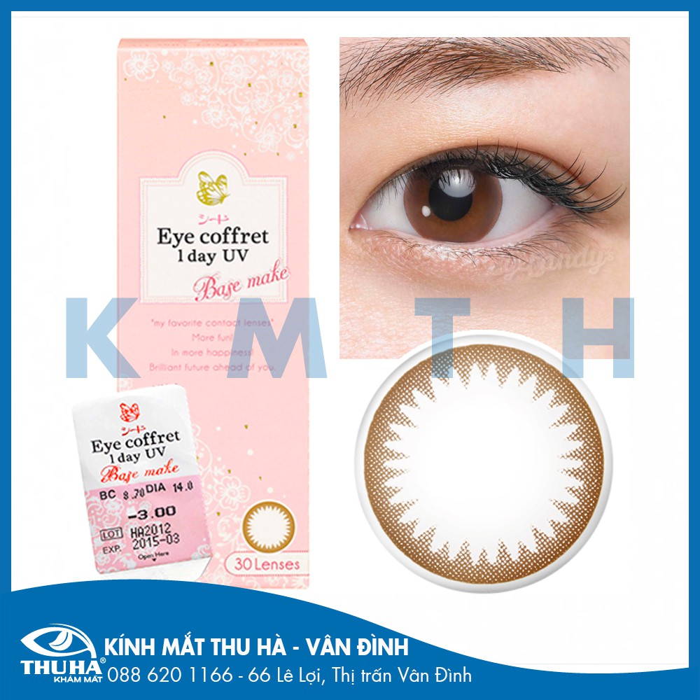 Kính Áp Tròng 1 Ngày SEED màu NÂU NHẠT có độ cận (Lens Eye Coffret 1 Day UV BASE MAKE)  (01 Mắt) (CHÍNH HÃNG)