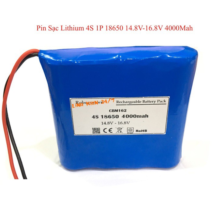 Pin Sạc Lithium 4S 18650 14.8V-16.8V 4000mah Dùng Cho Loa Bluetooth, Robot Hút Bụi Lau Nhà