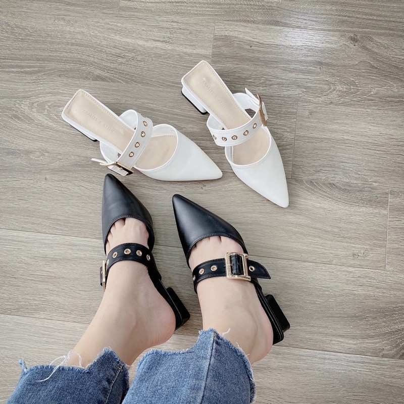Guốc mũi nhọn da mềm khoá gài xịn xò gót 3cm (hàng đẹp)