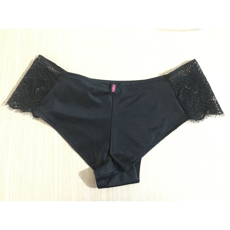 Quần lót nữ Pink Victoria's Secret extra low rise cheekster nửa mông cotton size M màu đen chính hãng