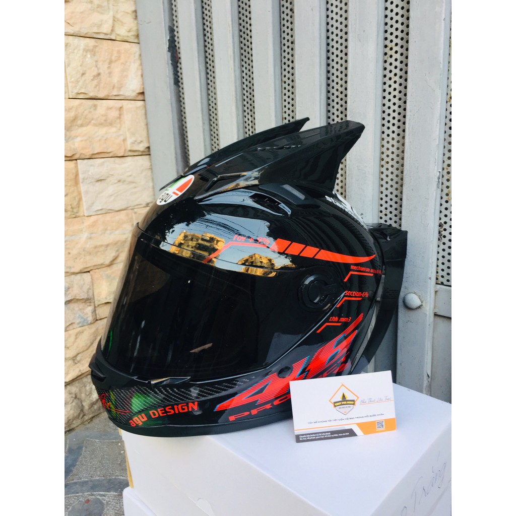 Mũ full face AGU 46 ĐỎ + SỪNG NHỌN + ĐUÔI GIÓ TẶNG FREE TÚI ĐỰNG MŨ helmet
