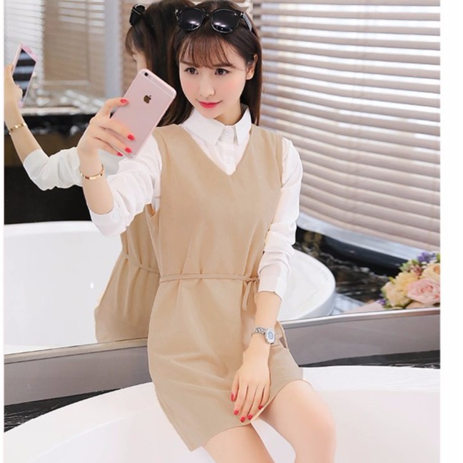 Set đầm nữ +áo sơ mi trắng thiết kế cá tính phong cách Korea 스타일입는 옷