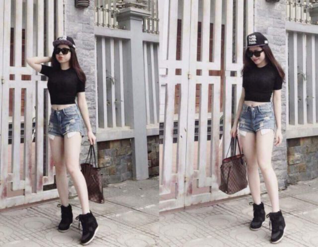 Áo croptop trơn cổ tròn