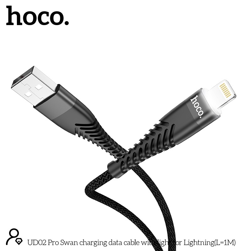 Cáp sạc nhanh Hoco UD02 Pro Lightning dài 1m, có đèn led -Dành cho thiết bị của Iphone, Ipad