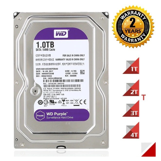 Ổ Cứng HDD 1Tb Western Purple  - Bảo hành 24 Tháng