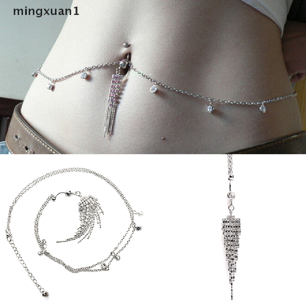 Khuyên Rốn Phối Dây Xích Tua Rua Đính Đá Pha Lê 14G mingxuan1 Cho Nữ