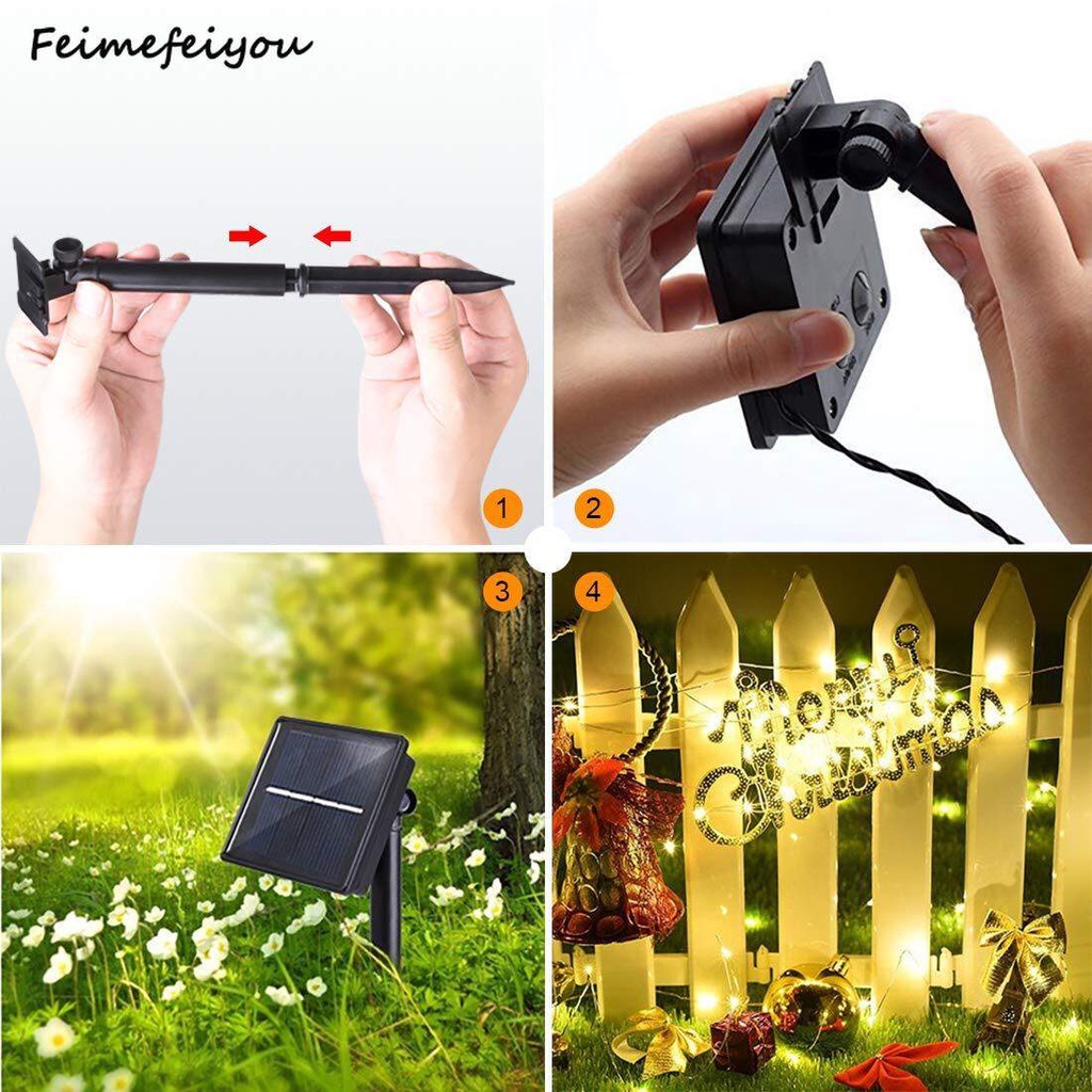 Dây đèn LED 300 bóng 30m 8 chế độ 1200mAH chạy bằng năng lượng mặt trời chống thấm nước dùng trang trí nhà cửa