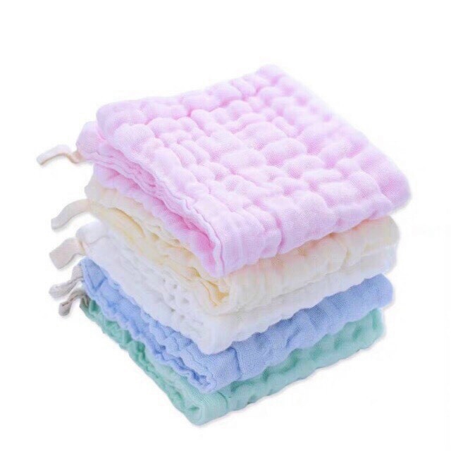 [SET 5 CHIẾC] Khăn sữa cotton nhăn trơn màu 6 lớp rửa mặt siêu mềm và siêu thấm cho bé (KT 30*30cm)