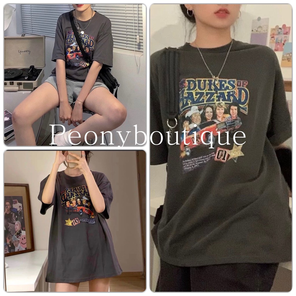 Set Cộc Tay Dukes PEONYB Nữ [FREESHIP]  Bộ đồ quần short đùi xám áo thun tay lỡ form rộng in hình cá tính Ulzzang