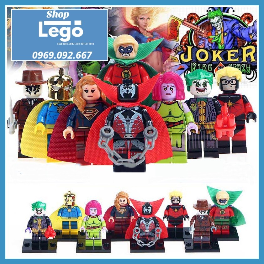 Xếp hình Joker - Spawn - Dr. Fate - Rorschach - Super Girl - Green Lantern - Blink Lego Minifigures POGO PG8085