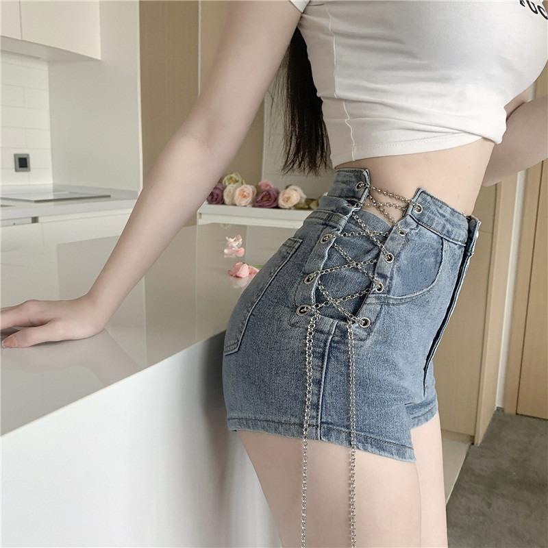 Quần Short Denim Chữ a Lưng Cao Cột Dây Thời Trang Mùa Hè Cho Nữ