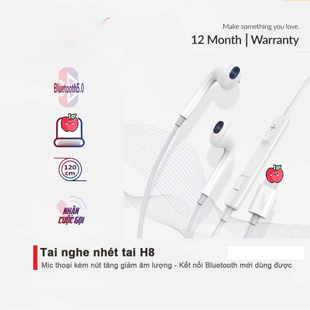 ✅ Mới✅Tai Nghe ip,ĐT táo 12 13 Promax Âm Thanh Hay SD H8 Dây cáp sạc Có Mic cho 7/8 Plus/X//XsMax/11/12/pro/max
