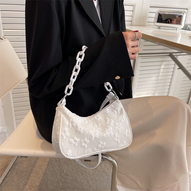 Túi kẹp nách dây xích túi xách nữ đẹp hoa ren túi vải hàn quốc