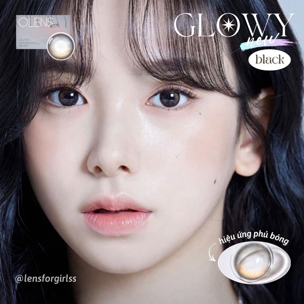 Kính áp tròng 1 NGÀY hiệu ứng phủ bóng GLOWY BLACK chính hãng Olens | Lens cận 1 ngày