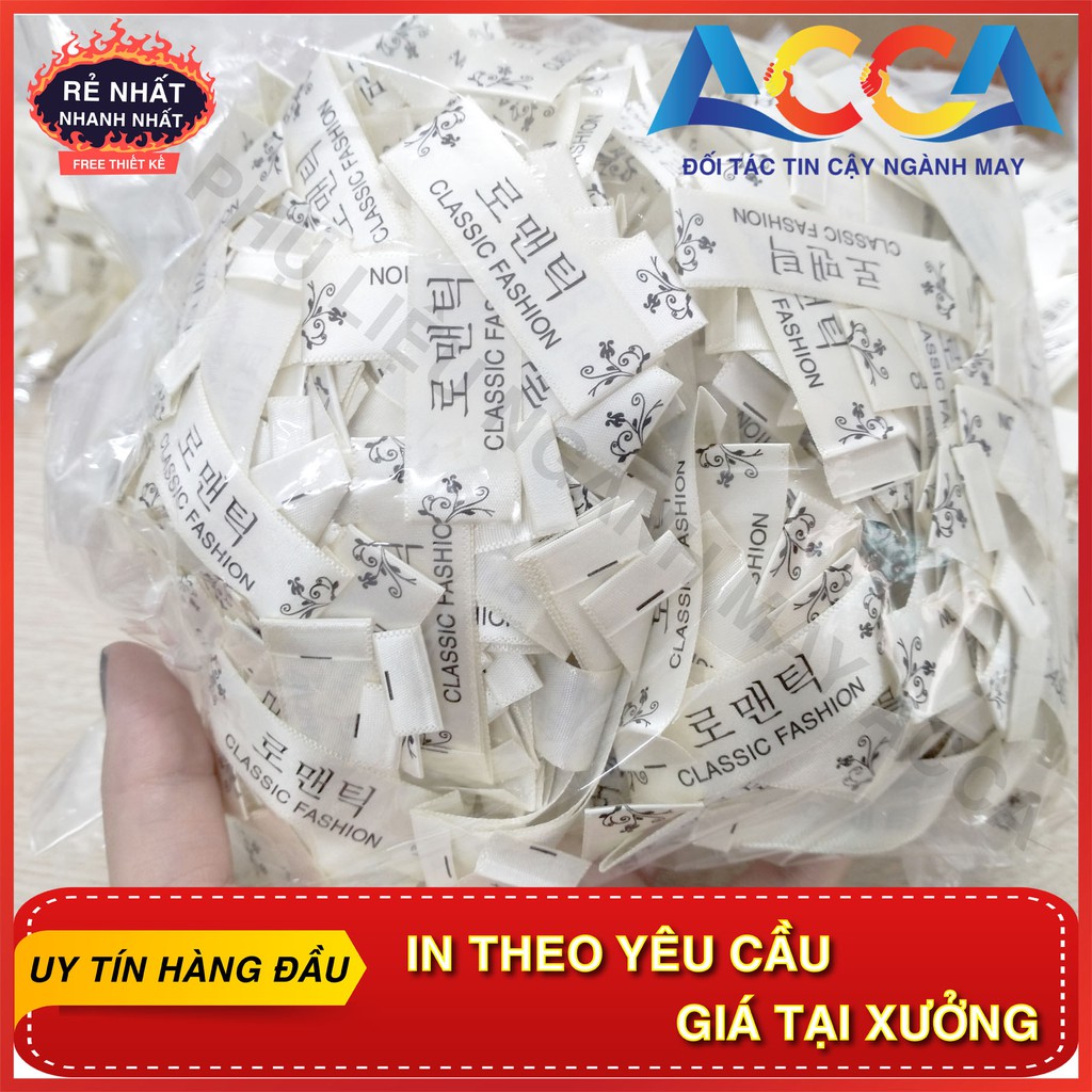 [ SẴN HÀNG ]_ 1000 CHIẾC MÁC LỤA SATIN GẮN CỔ ÁO CHẤT ĐẸP, BÓNG, MÁC CHỮ HÀN BÁN SẴN, XƯỞNG NHẬN IN THEO YÊU CẦU