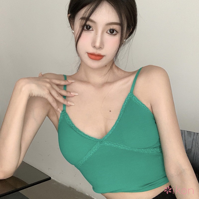 Áo Hai Dây Cổ Chữ V Phối Ren Phong Cách Hàn Quốc