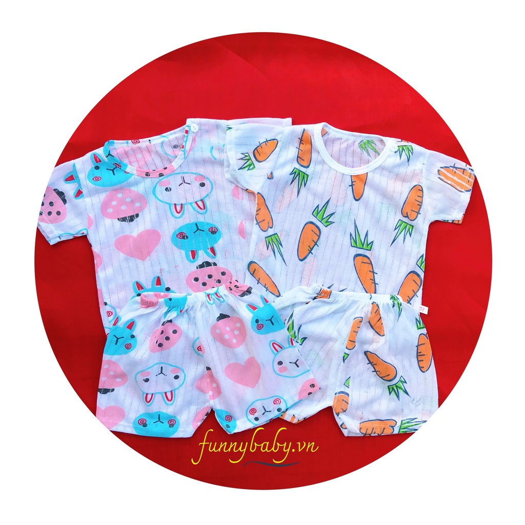 Bộ cotton giấy cho bé Funnybaby cộc tay cài vai