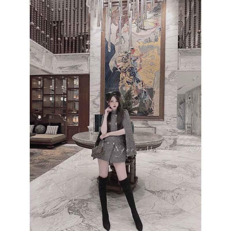 Áo dạ choàng kẻ cape sang chảnh